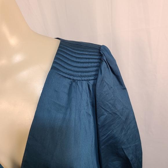 ANA Teal 3/4 length sleeve teal blouse cinched waist vneck size Medium Y2K - Picture 3 of 8